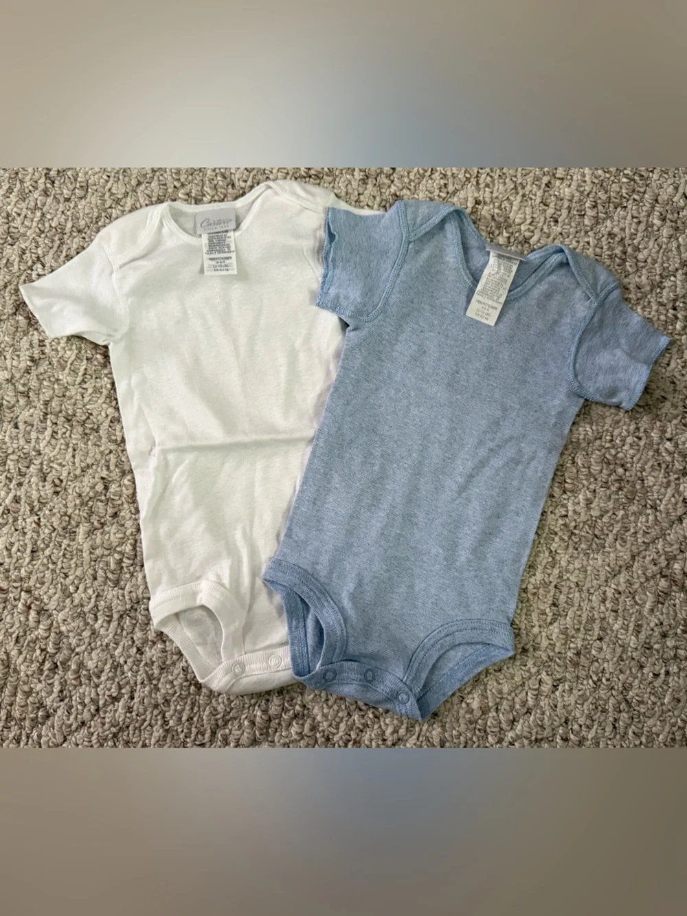Vintage Carter's Baby One-Piece Bodysuits Set - White & Light Blue